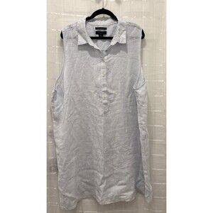Tahari 100% Linen Sleeveless Tunic Dress Womens 3X Blue White Striped